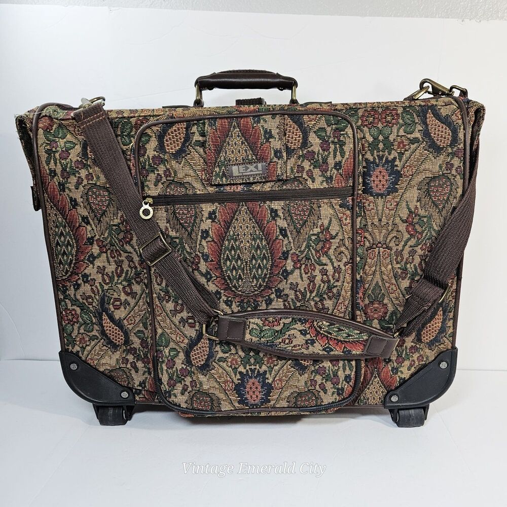 Vtg Lexi Luggage Bag Floral Parsley Tapestry Suitcase Wheels Handle Original Key